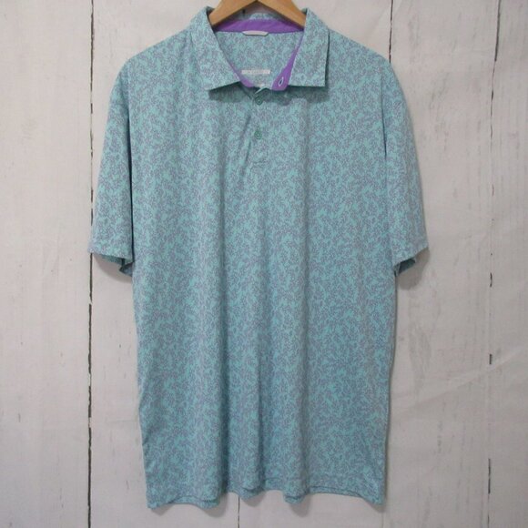 Swannies Golf Polo Shirt XL X Large Green Purple Floral Print Short Sleeve - Picture 3 of 6